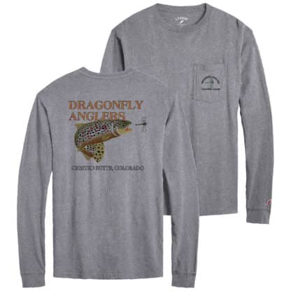 Dragonfly Anglers Long Sleeve Pocket Tee- Htr Gray